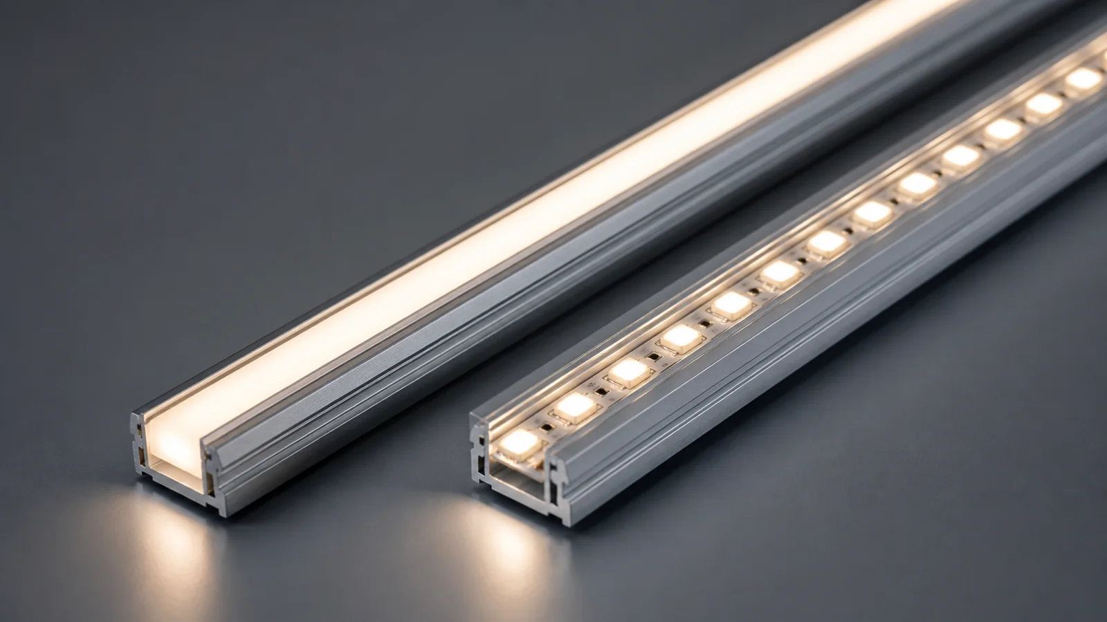 COB and SMD LED strip light output comparison on a white background