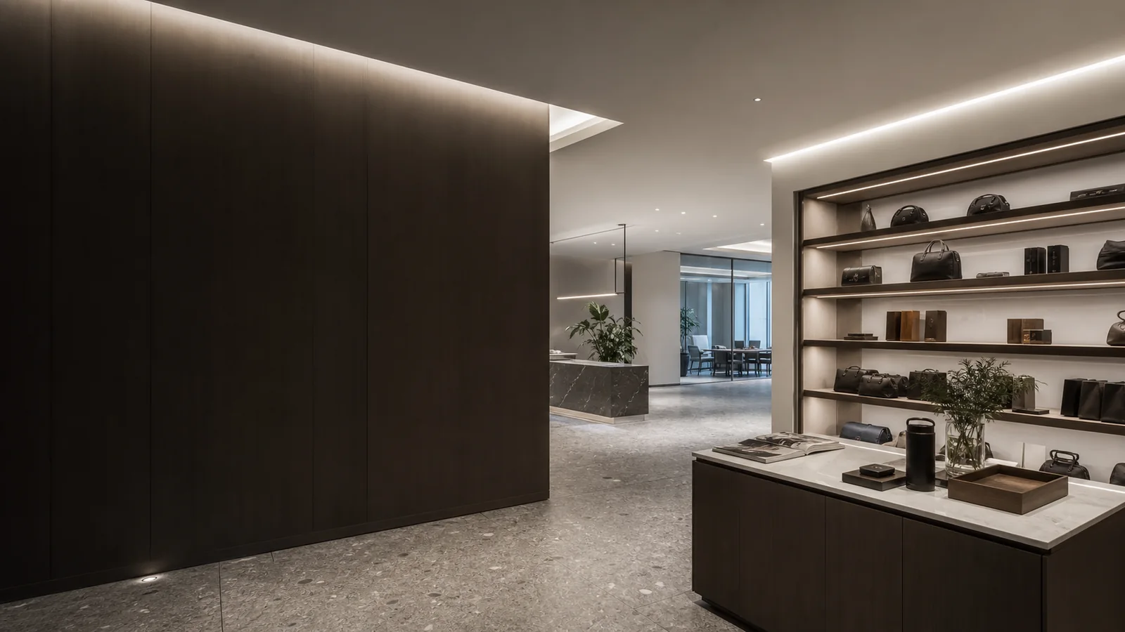 Retail interior using linear LED strip lighting